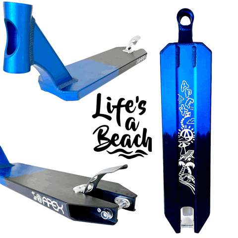 Apex Pro Scooter Deck Lifes A Beach Special Edition Blue / Black 580mm x 5" wide
