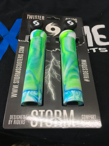 Storm Twister Scooter Grips - Aqua / White / Green