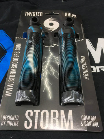 Storm Twister Scooter Grips - Black / White / Blue